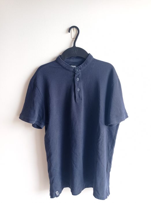 Koszulka Polo niebieska stójka męska M Sinsay