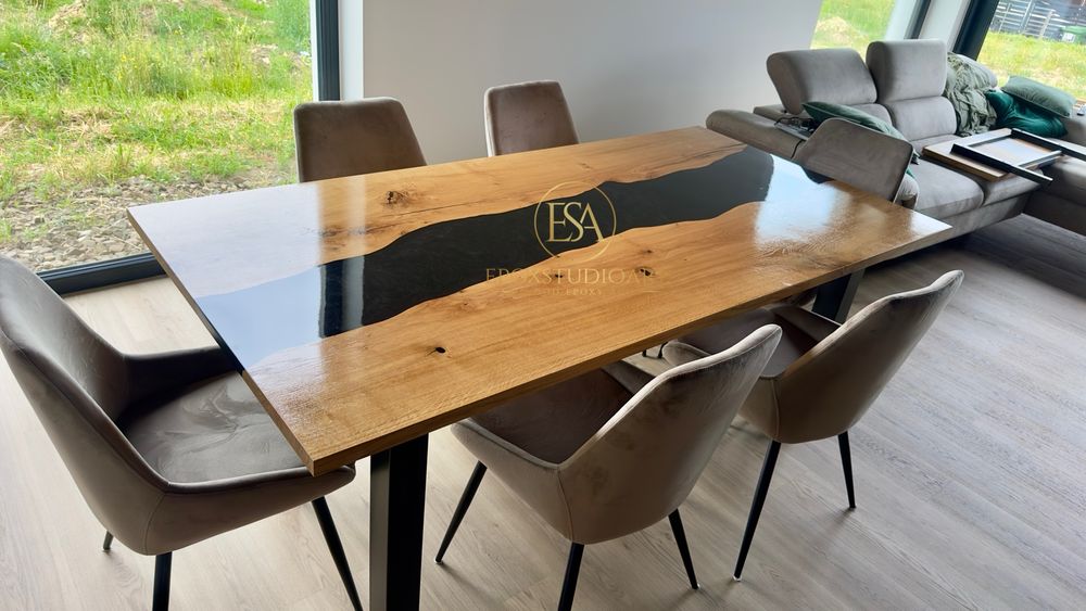 Stół rozkładany lite drewno żywica loft salon