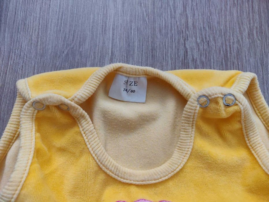 Теплый велюровый человечек 74- 80 рост, 6-12 мес.лимонного цвета.