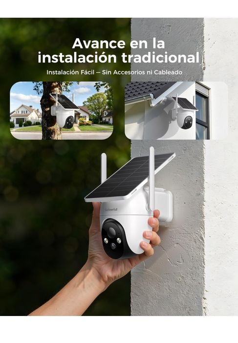 Câmara vigilância 360° PTZ WiFi exterior com painel solar, sem cabos