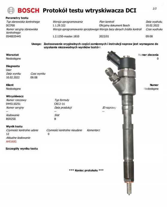Wtryskiwacze KOMPLET 4szt Bosch 0445.110.230 RENAULT SUZUKI 1.9DCI