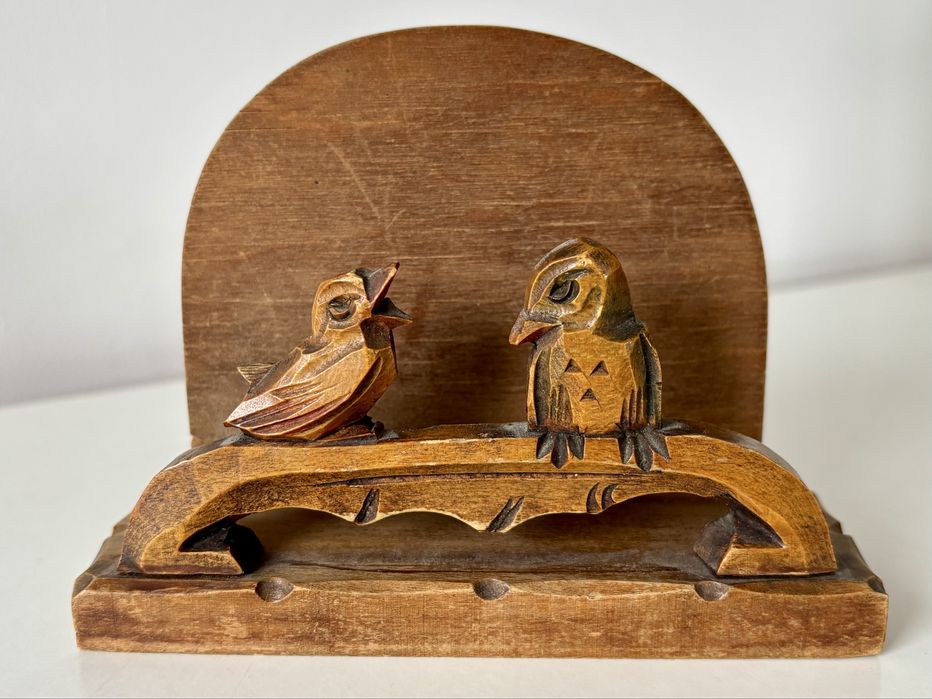 Drewniany Przybornik na Biurko - Folk Art - 1960/1970 Unikat