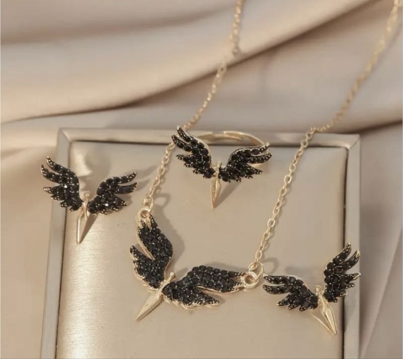 Набір крила ангела кольє + сережки + кільце
