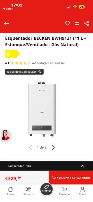 Esquentador BECKEN BWH9131 (11 L – Estanque/Ventilado - Gás Natural)