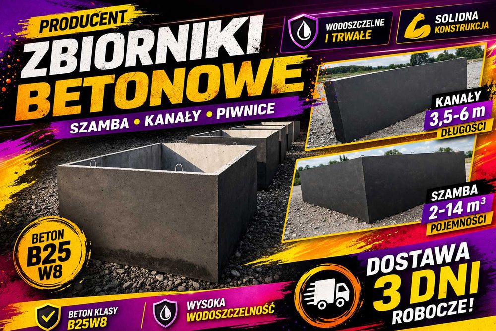 KANAŁ do garażu/warsztatu KANAŁY 6m zbiorniki betonowe SZMBO SZAMBA