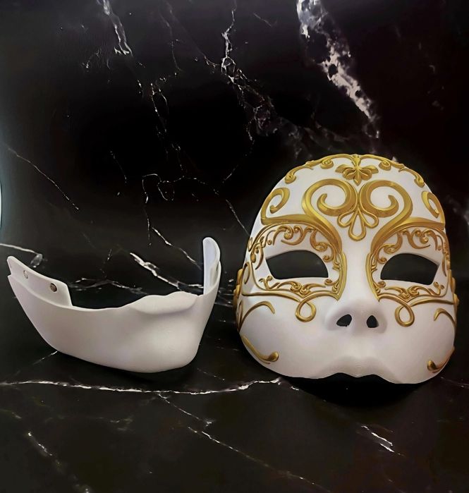 Luksusowa Maska Wenecka - Biało-złota. Bal Maskowy Karnawał Halloween