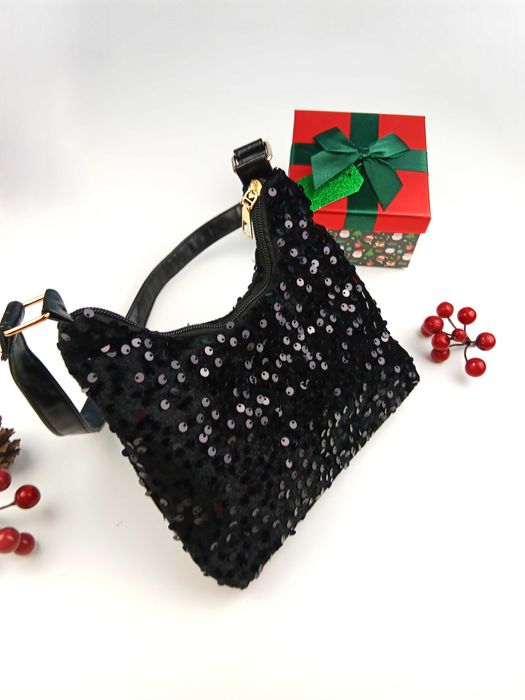Nowa czarna mała cekinowa torebka damska na ramię Prezent
