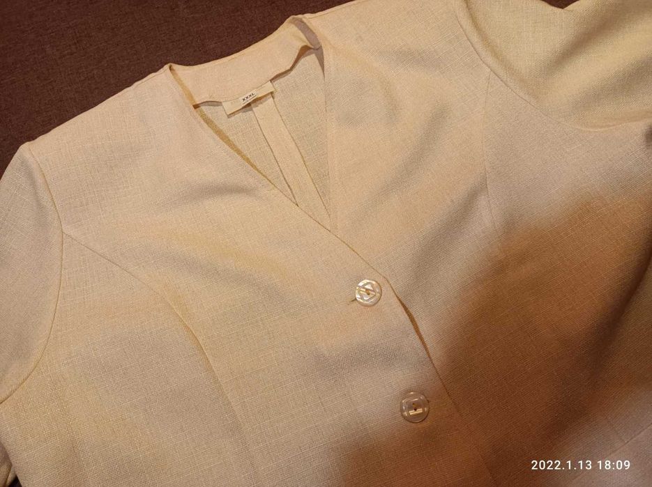 Excellent_Piękny Żakiet / Damski_Len / Kremowy_46_Okazja