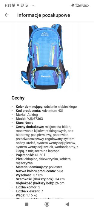 Plecak ze zdejmowanym stelażem 43l nowy