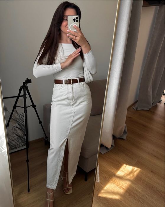 Молочна спідниця міді максі mango / молочная юбка миди макси манго