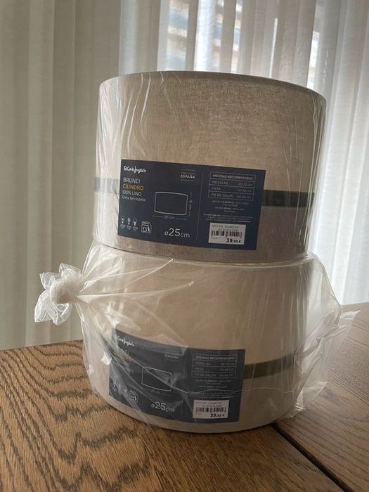 2 abajures de linho El Corte Inglés novos 25 cm