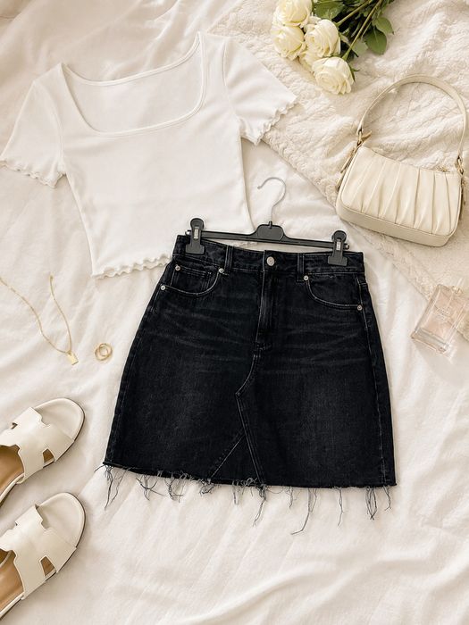 Spódnica jeansowa frayed hem A-line L