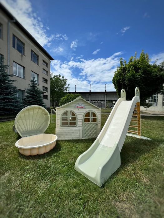 Дитячий будиночок гірка пісочниця Детская песочница горка качеля тачка