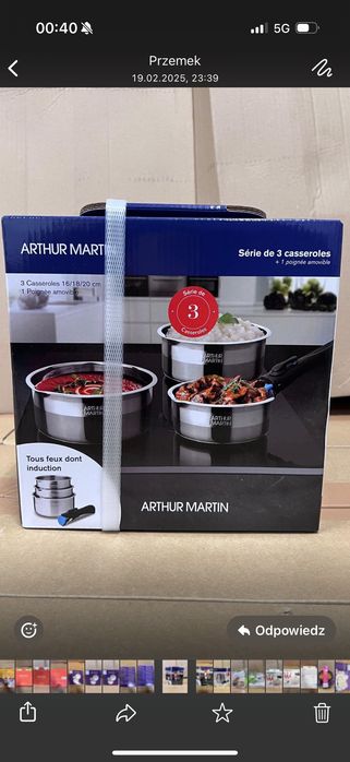 Zestaw garnków Arthur Martin z odpinaną rączką, nowy!