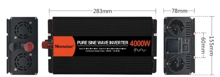 Інвертор EAFC, Moexsiac 4000W 12-220V, Output waveform: Pure sine wave