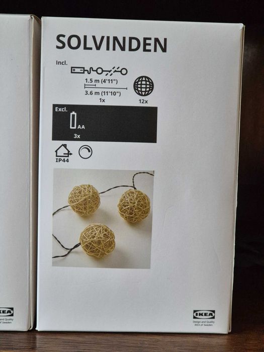 Lampki SOLVINDEN Ikea złote girlanda nowe 12 kul led łańcuch do ogrodu
