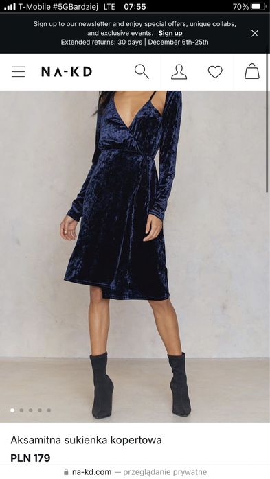 Sukienka midi welurowa aksamitna NA-KD Karnawał Wesele