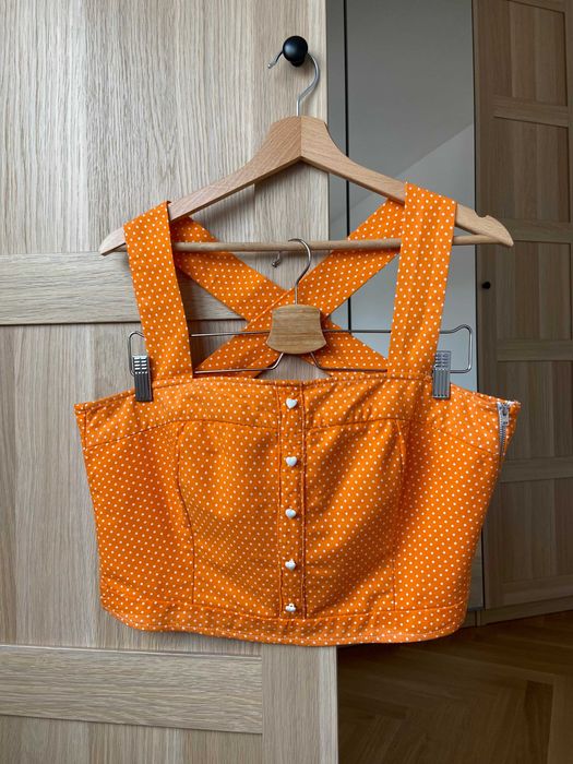 Pomarańczowa bluzka, top w kropki, gorset, pin up, rozmiar M