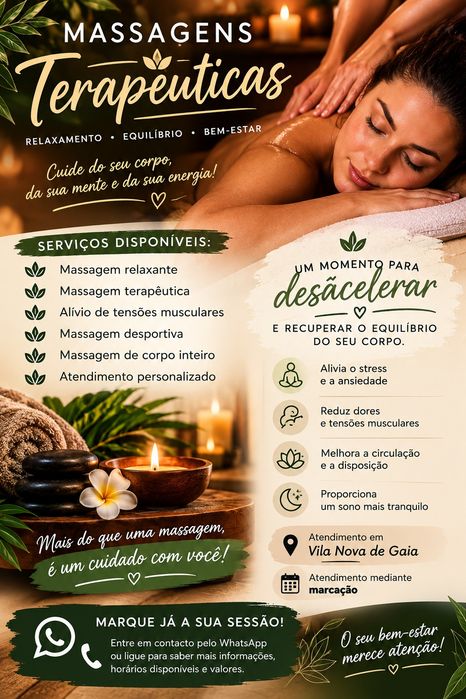 Massagem Terapêutica e Relaxante em Vila Nova de Gaia