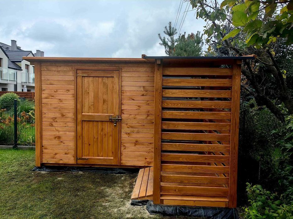 Rogowy domek narzędziowy 2,5 x 1,1m z drewutnią 2,5 x 1,1m