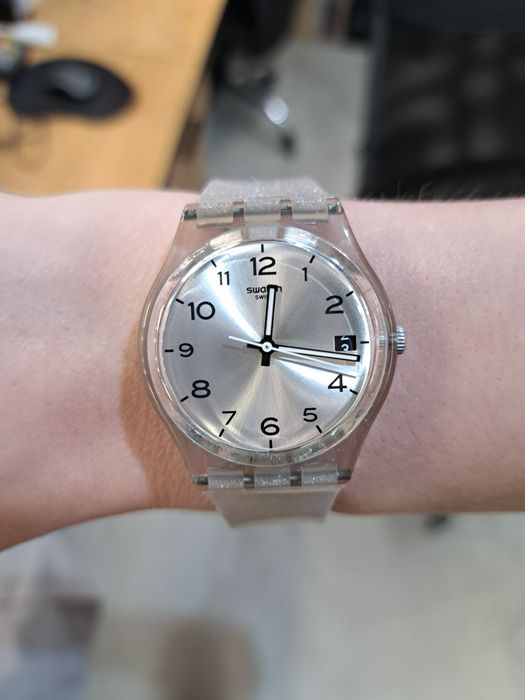 Zegarek swatch gent srebrny brokatowy super stan
