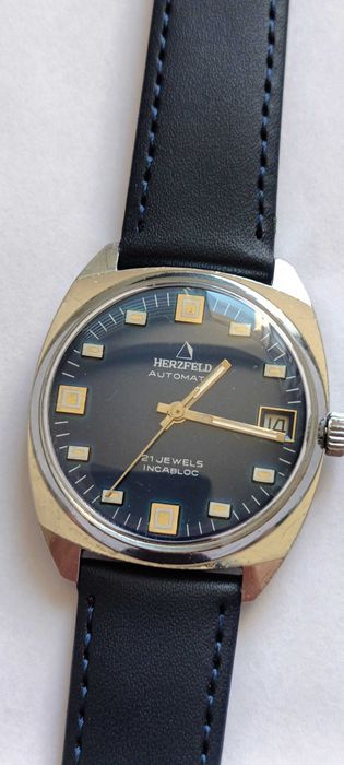 piekny HERZFELD automatic - niebieski - cal . PUW 1561 - wysylka gratis