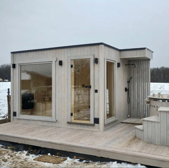 Sauna Ogrodowa Ocieplona zewnętrzna 4,5x2m Prysznic Piec Delux