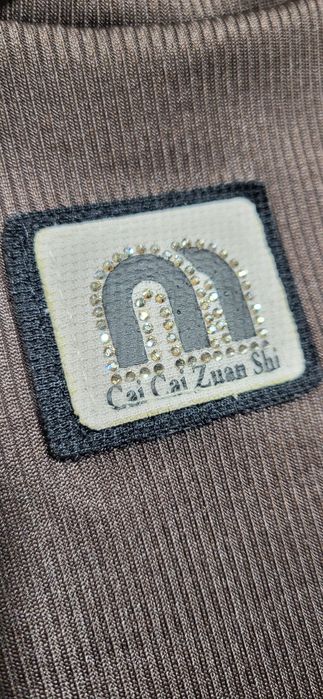 Czekoladowy komplet damski prążek szerokie nogawki wysoki stan włoski