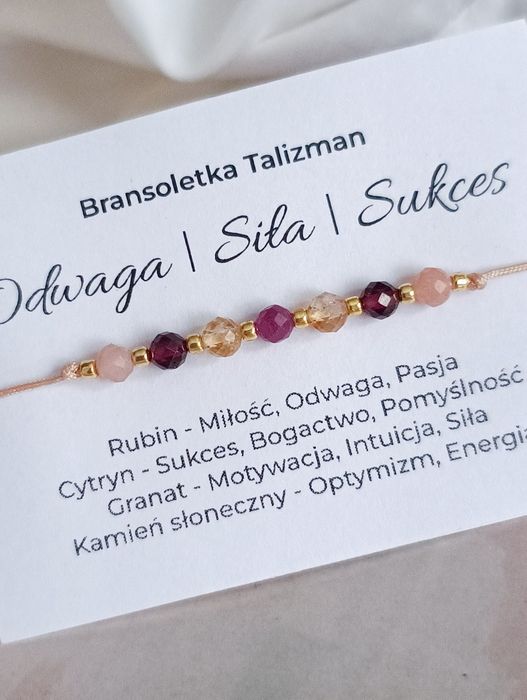 Bransoletka kamienie naturalne minerały talizman kamień słoneczny cytryn granat rubin