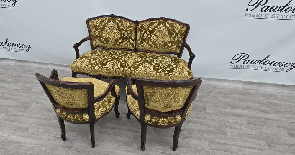 Stylowy zestaw wypoczynkowy  Sofa + 2 fotele Chippendale