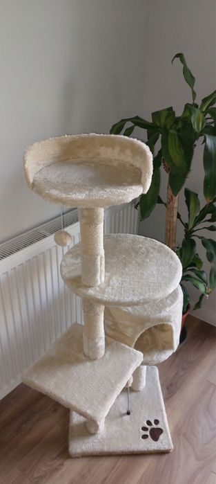 Drapak dla kota nowy bezowy 116cm 5 poziomow domek wieza pileczki