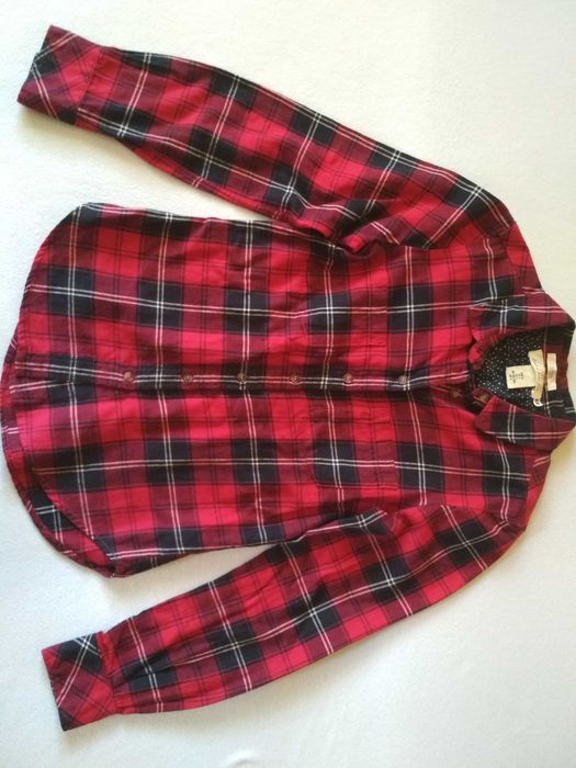 Koszula damska 100% bawełna w czerwoną kratę slim fit H&M 34 XS