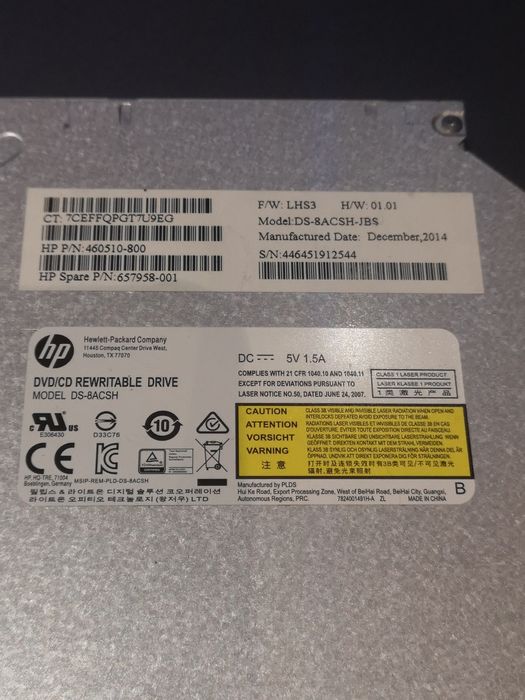 Nagrywarka do laptopa DVD-RW HP DS-8ACSH-JBS.  Sata