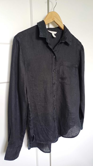 Lniana czarna koszula damska H&M rozm. S