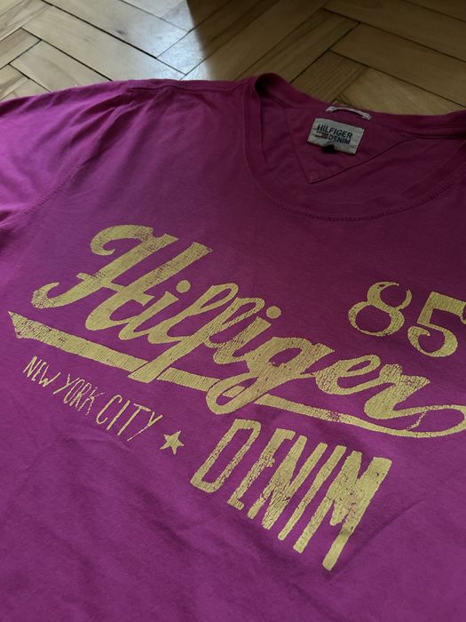 Różowy tshirt Hilfiger denim bawełna 100%