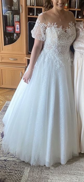 Suknia ślubna brokatowa księżniczka 40-42 XL