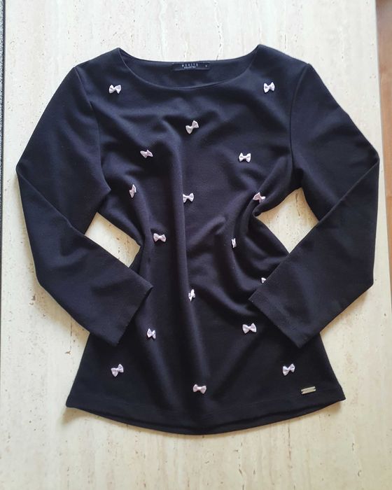 Czarna bluzka z rękawem 3/4 i kokardkami M Mohito