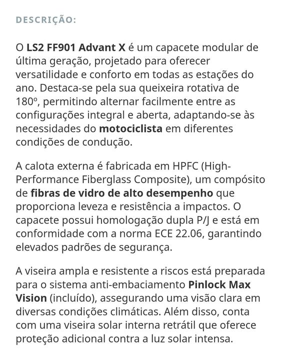 Capacete Modular LS2 FF901 Advant X - XS
