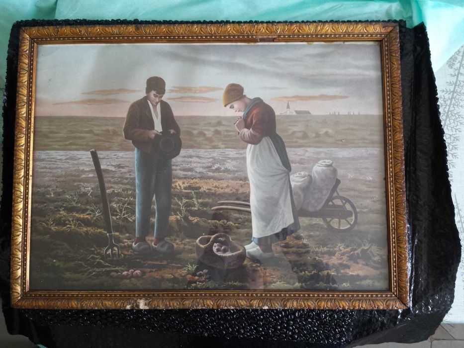 obraz reprodukcja Millet Anioł Pański w starej ramie