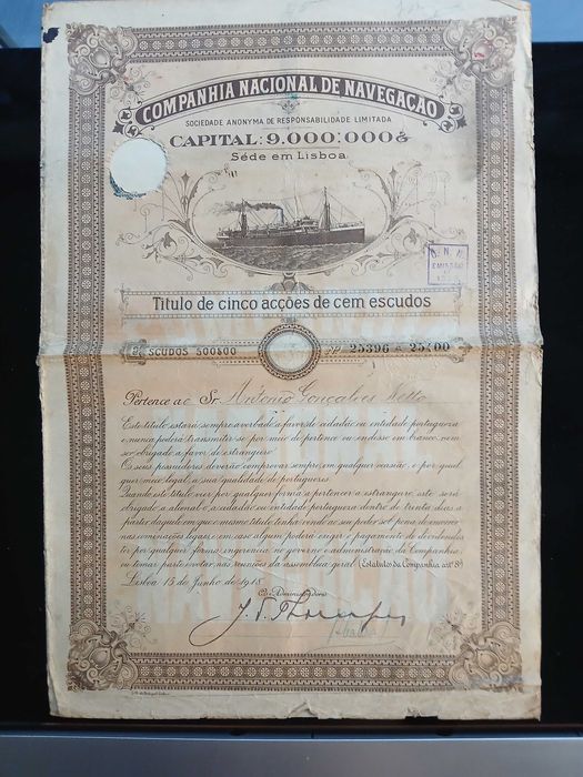 Acções da Companhia Nacional de Navegação - 1918 / 1926
