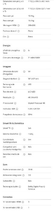 TV SAMSUNG UE50AU7025KXXC (LED - 50'' - 127 cm - 4K Ultra HD - Smart TV)