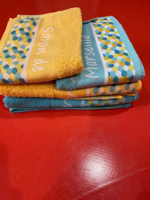Conjunto de 4 toalhas de banho, amarelas e azuis, 100% algodão