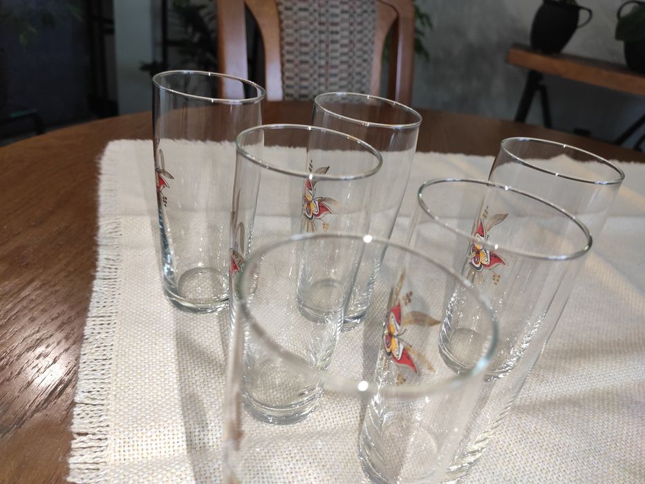 Komplet literatek szklanek malowanie PRL vintage retro