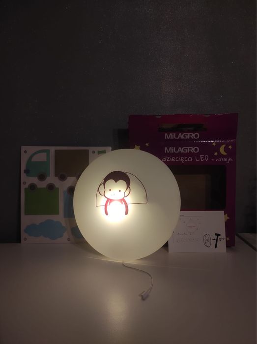 Nowa lampka dziecięca LED MiLAGRO Małpka (kinkiet ścienny) + naklejki