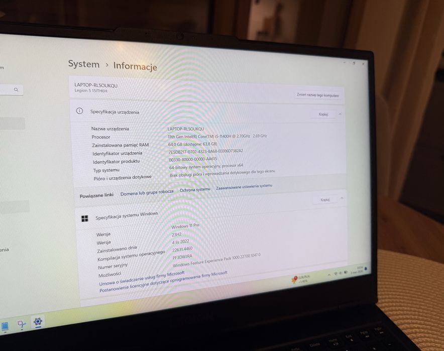 Gaming Lenovo Legion 5 RTX 3060 64gb ram 2tb ssd Win 11 Pro  - idealny