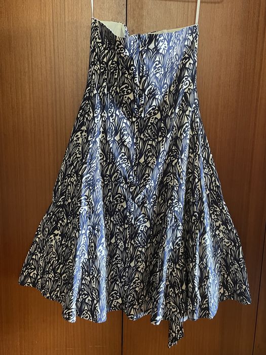 Vestido cai-cai em sarja azul e branco