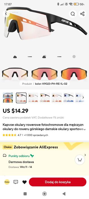 Okulary fotochromowe rowerowe Kapvoe