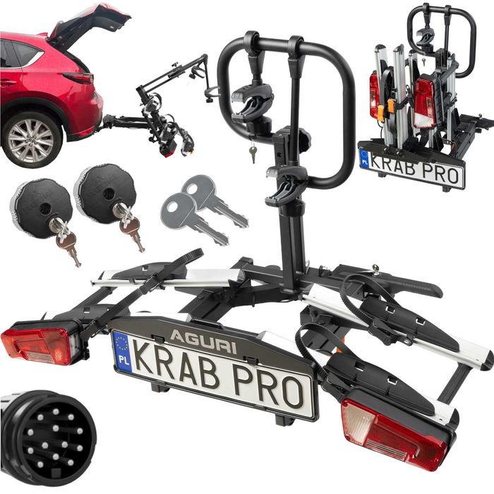 Bagażnik rowerowy platforma na hak Aguri Krab Pro 2 Silver na 2 rowery elektryczne E-BIKE