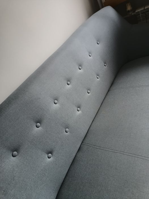 Sofa , fotel, pufa szaroniebieski zestaw