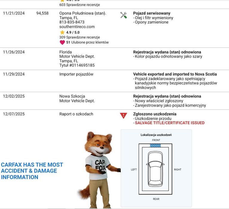 Jeep Wrangler Kanada pierwsza szkoda jeden właściciel KUPIONY w transporcie do PL